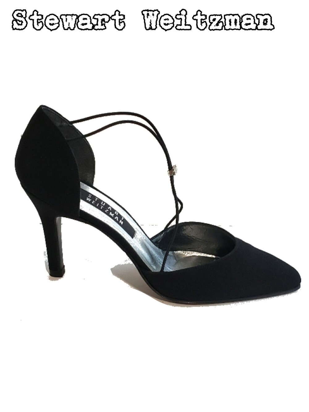 Stuart Weitzman Black Pointed D'Orsay Strappy Heel